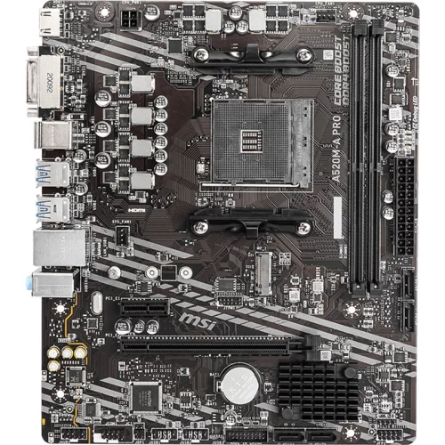 Материнская плата/ MB MSI AMD A520 sAM4, 2xDDR4(64GB), DVI-D/HDMI 2.1, 1xPCIe 3.0x16, 1xPCIe 3.0, 1xLAN, 4xSATA 6Gb/s, 1xM.2, 4xUSB 3.2, 2xUSB 2.0, 1xPS/2, mATX (A520M-A PRO)