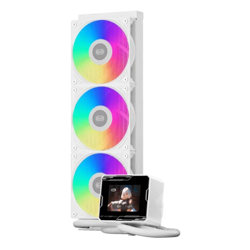 Система охлаждения/ Water Cooling System PCCooler GT360M ARGB Display WH (300W, 360mm, LED temp., White, ARGB/ Fans: 3x120mm, 75.8CFM, 33.7dBA, 2200RPM/ Pump height 85mm, 15dBA, 2600RPM, Rad thickness