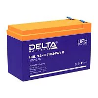 Батарея DELTA серия HRL-X, HRL 12-9 X, напряжение 12В, емкость 9Ач (разряд 10 часов), макс. ток разряда (5 сек.) 135А, макс. ток заряда 2.7А, свинцово-кислотная типа AGM, клеммы F2, ДxШxВ 151х65х94мм., вес 2.55кг., срок службы 12 лет./ Battery DELTA seri