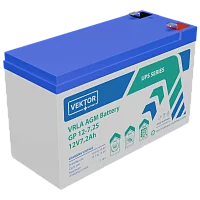 Батарея Vektor Battery серия GP , GP 12-7,2S, напряжение 12В, емкость 7,82Ач (разряд 20 часов), емкость 7,34Ач (разряд 10 часов), макс. ток разряда (5 сек.) 108А, макс. ток заряда 2,16A, свинцово-кисл (GP 12-7.2S)