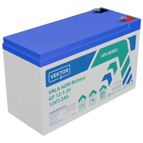 Батарея Vektor Battery серия GP , GP 12-7,2S, напряжение 12В, емкость 7,82Ач (разряд 20 часов), емкость 7,34Ач (разряд 10 часов), макс. ток разряда (5 сек.) 108А, макс. ток заряда 2,16A, свинцово-кисл (GP 12-7.2S)