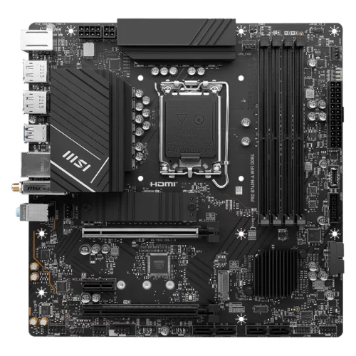 Материнская плата MSI PRO B760M-A WIFI DDR4; LGA 1700, Intel B760, 4xDDR4-3200 МГц, 2xPCI-Ex16, 2xM.2, Micro-ATX