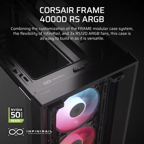 Корпус без блока питания/ Case Corsair Frame 4000D RS ARGB, Midi-Tower, TG, 3x120mm ARGB, 2xUSB-A 3.2, 1xUSB 3.2 Type-C, E-ATX, ATX, mATX, mITX Black (CC-9011296-WW) фото 2