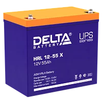 Батарея DELTA серия HRL-X, HRL 12-55 X, напряжение 12В, емкость 55Ач (разряд 10 часов), макс. ток разряда (5 сек.) 550А, макс. ток заряда 16.5А, свинцово-кислотная типа AGM, клеммы под болт М6, ДxШxВ 229х138х208мм., вес 18.2кг., срок службы 12 лет./ Batt