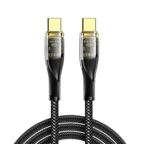 Rexant (18-7092) Кабель Type-C – Type-C, 5А, 100Вт, 1м, в черной нейлоновой оплетке со световой индикацией