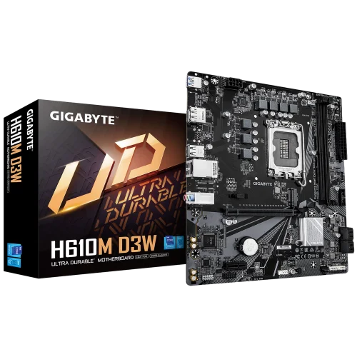 Материнская плата Gigabyte H610M D3W H610, LGA1700, 2*DDR5, 1*PCIEx16, 1*PCIEx1, 1*M.2, 1*TypeC, 3*USB3.2Gen1, 7*USB2.0, 4*SATA3.0, 1G, DP, HDMI, M-ATX, RTL