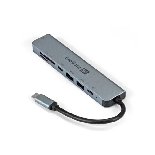 Exegate EX293983RUS Док-станция ExeGate DUB-21C/PD/CR/H (кабель-адаптер USB Type-C --] 2xUSB3.0 + Card Reader + PD 100W + HDMI 4K@60Hz, Plug&Play, серый)