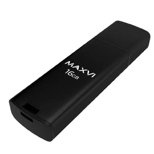 Maxvi USB Drive 16GB MP2 black, монолит с колпачком, ABS пластик + металл, USB 2.0 (5402)