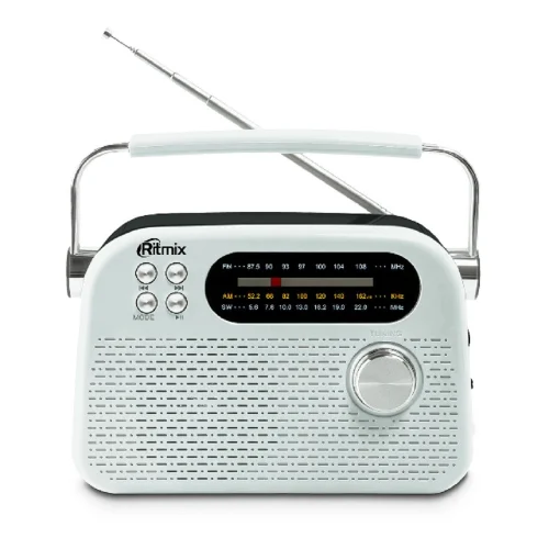 RITMIX RPR-045 WHITE {Радиоприёмник портативный 3хдиапазонный FM/AM/SW,Bluetooth v.5.3, воспроизв. с USB и с карт пам. micro SD (до 32Gb)}