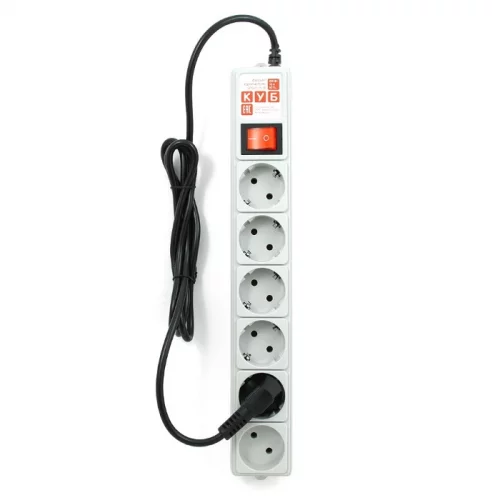 Фильтр-удлинитель Power Cube 3 м 6 розеток (серый) 10А/2,2кВт/ Surge protector Power Cube 3 m 6 outlets (gray) 10A / 2.2kW (SPG(5+1)-B-10) фото 2