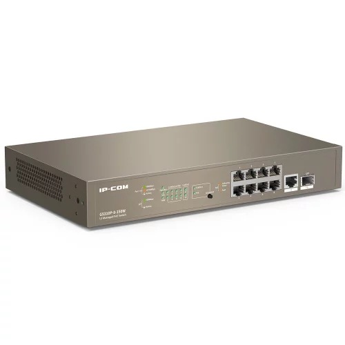 Коммутатор IP-COM G5310P-8-150W Управляемый PoE гигабитный коммутатор L3, 8PoE портов, 1 Uplink, 1 SFP