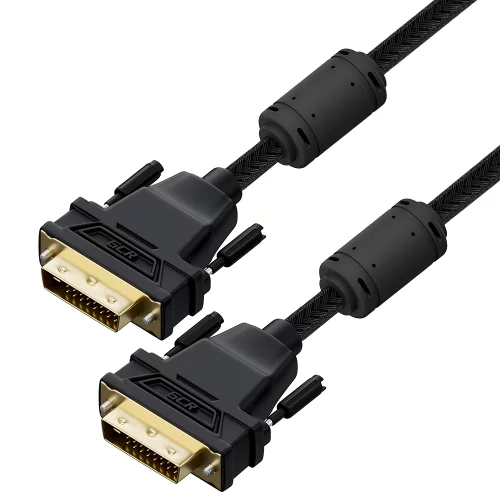 GCR PRO Кабель PROF 5.0m DVI-D, нейлон, DVI/DVI, 25M/25M, GOLD, черный, ферритовые кольца, 3Х экран с армированием, GCR-56303