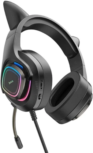 Наушники с микрофоном Hoco W107 Cute cat черный 2м мониторные USB оголовье (W107) (W107#MLN) фото 3