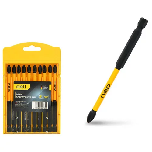 Набор торсионных бит для ударных шуруповертов 10шт Deli DL251150 PH2*150мм, сталь S2, пласт.кейс