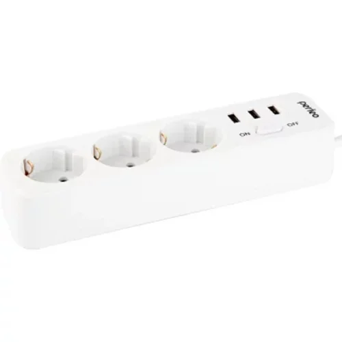 Perfeo сетевой фильтр POWER STREAM, 2500W, двойная защита, 4м, 3 розетки, 3 USB, белый. (PF_C3908) фото 2