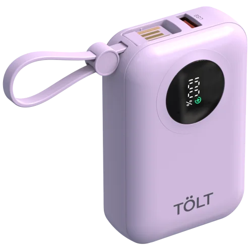 Портативный аккумулятор TOLT Lit LT-LM10T, 10000mAh, 22,5W, fast charging and PD, violet/ Powerbank TOLT Lit LT-LM10T, 10000mAh, 22,5W, fast charging and PD, violet