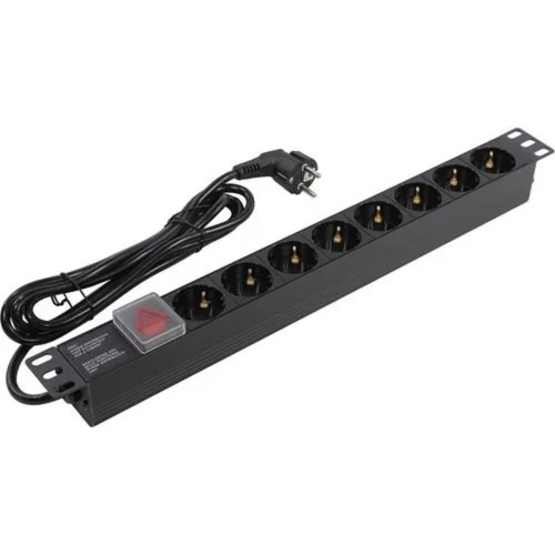 Exegate EX280843RUS Блок розеток ExeGate ServerPro PDU-19H804 Al-8S-EU2.5-SW, 19,1U,алюм, 8Schuko, евровилка, 2.5м