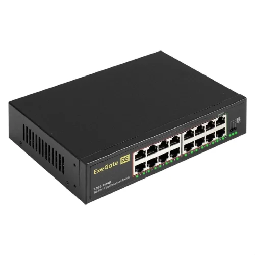 Exegate EX298691RUS Коммутатор неуправляемый ExeGate EDES-1016D (16-портовый UTP 10/100Mbps, металлический корпус, возможна установка в стойку и монтаж на стену)