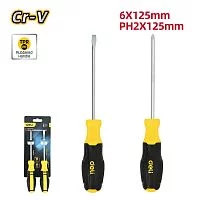 Набор отверток Deli DL630002N 2шт SL6x125 + PH2x125 сталь Cr-V, двухкомпонентная прорезиненная рукоять