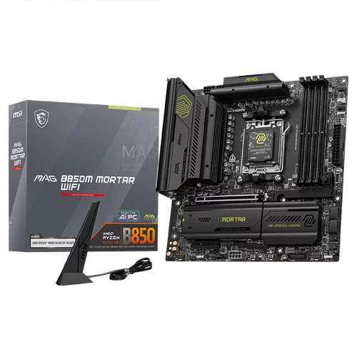 Материнская плата MSI MAG B850M MORTAR WIFI B850, AM5, 4*DDR5, 1*PCIEx16, 1*PCIEx4, 3*M.2, 3*TypeC, 3*USB3.2Gen2, 6*USB3.2Gen1, 4*USB2.0, 4*SATA3.0, 5G, HDMI, M-ATX, RTL