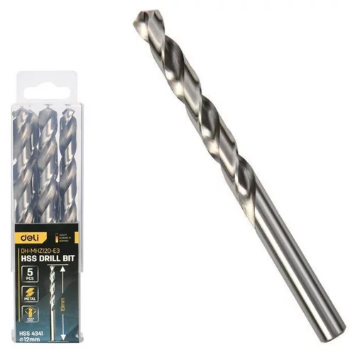 Набор сверл по металлу (12мм, 5 шт) Deli DH-MHZ120-E3 сталь HSS 4341, угол заточки 135 град, пласт. кейс