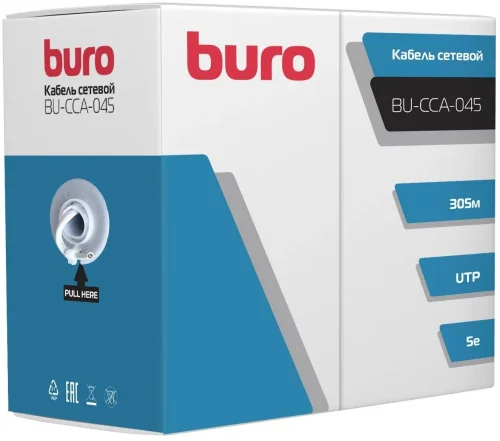 Кабель сетевой Buro BU-CCA-045 UTP 4 пары cat.5E solid 0.45мм CCA 305м серый