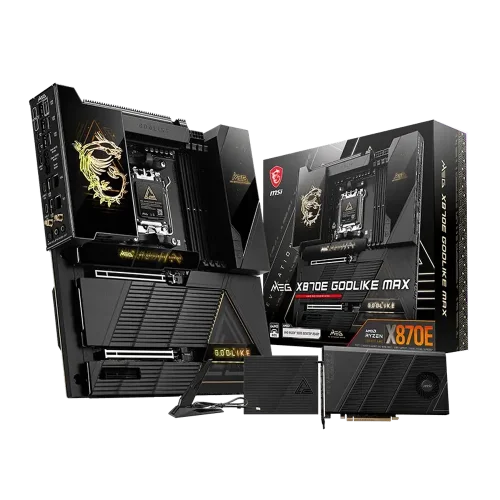 Материнская плата MSI MEG X870E GODLIKE MAX X870E, AM5, 4*DDR5, 2*PCIEx16, 1*PCIEx4, 5*M.2, 5*TypeC, 8*USB3.2Gen2, 4*USB3.2Gen1, 4*USB2.0, 4*SATA3.0, 10G, 5G, 2*TypeC(DP), Е-ATX, RTL