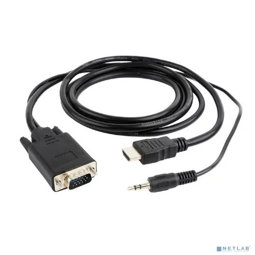 Cablexpert Кабель HDMI-VGA 19M/15M + 3.5Jack, 5м, черный, позол.разъемы, пакет (A-HDMI-VGA-03-5M)