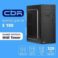 CBR Корпус ATX Miditower E180, без БП, 2*USB 3.0, 2*USB 2.0, HD Audio+Mic, Black [PCC-ATX-E180-USB32-USB22-WPSU]