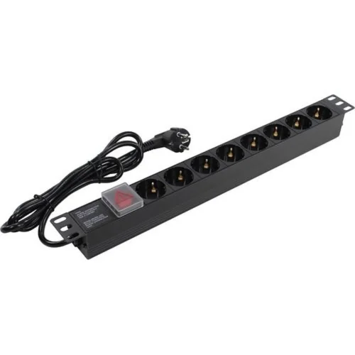 Exegate EX280841RUS Блок розеток ExeGate ServerPro PDU-19H802 Al-8S-EU1.8-SW, 19,1U,алюм, 8Schuko, евровилка, 1.8м