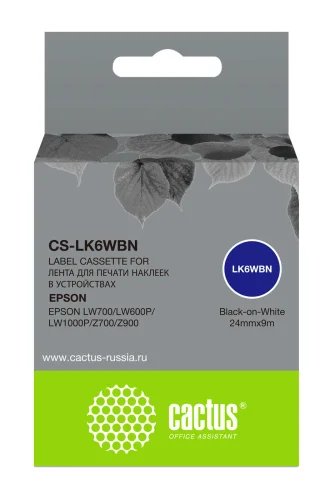 Картридж ленточный Cactus CS-LK6WBN LK-6WBN черный на белом 24x9 для Epson LW700/LW600P/LW1000P/Z700/Z900