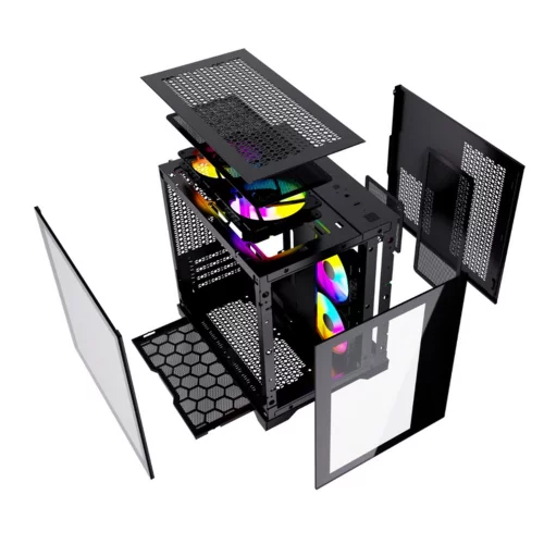 Powercase Корпус Vision Micro, Black, Tempered Glass, 4х 120mm 5-color fan, чёрный, mATX (CVBM-L4) фото 6