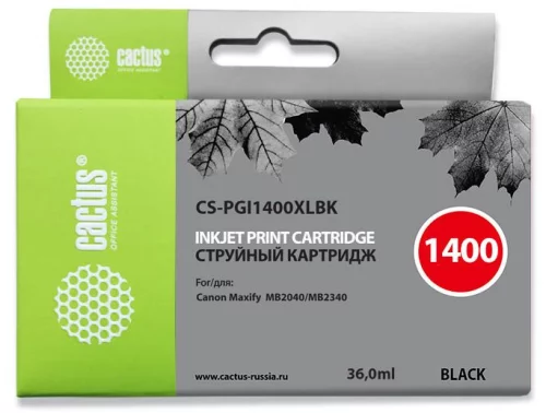 Картридж струйный Cactus CS-PGI1400XLBK PGI-1400 черный пигментный (36мл) для Canon MB2050/MB2350/MB2040/MB2340 с чипом
