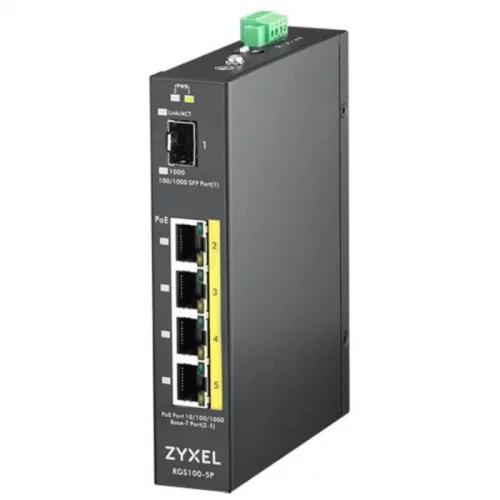 Коммутатор ZYXEL RGS100-5P (RGS100-5P-ZZ0101F) (RGS100-5P-ZZ0101F) Коммутатор/ ZYXEL RGS100-5P, 5 Port unmanaged PoE Switch, 120 Watt PoE, DIN Rail, IP30, 12-58V DC (RGS100-5P-ZZ0101F)