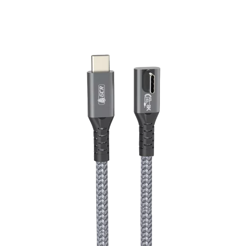 GCR Кабель USB4 Type-C угловой Г-образный, 0.5m, серый, 40Gbps, 240W, 8K60Hz, GCR-57126