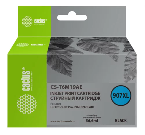 Картридж струйный Cactus CS-T6M19AE №907XL черный (56.6мл) для HP OJP 6950/6960/6970 с чипом
