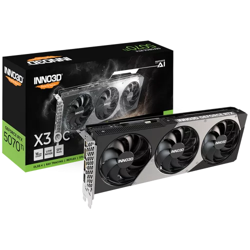 Видеокарта INNO3D RTX 5070 Ti X3 OC/ / RTX5070Ti, HDMI, DP*3, 16G,D7 (N507T3-16D7X-176068N)