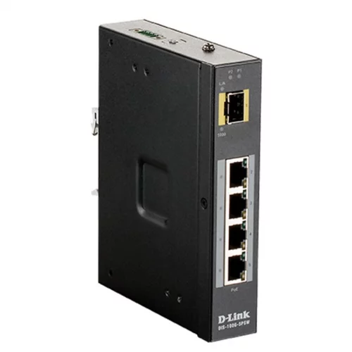 Коммутатор/ DIS-100G-5PSW Unmanaged Industrial Switch 4x1000Base-T PoE, 1x1000Base-X SFP, PoE Budget up to 120W, Surge 2KV, DIN-Rail, metal case IP30, -40 to 75°C, only DC power, w/o power supply (DIS-100G-5PSW/A1A)