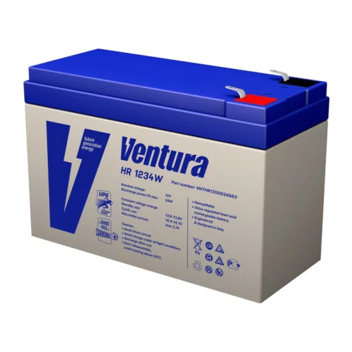 Батарея Ventura серия HR, HR1234W, напряжение 12 В, емкость 9Ач (разряд 20 часов), макс. ток заряда 2.7А, свинцово-кислотная типа AGM, клеммы Т2, ДШВ 151 (HR 1234W)