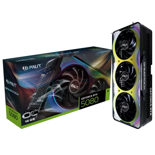 Видеокарта Palit RTX5080 GAMEROCK OC 16GB GDDR7 256bit 3xDP HDMI 3FAN RTL (NE75080T19T2-GB2030G)