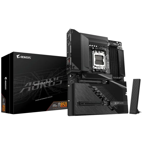 Материнская плата AORUS B850 AORUS STEALTH B850, AM5, 4*DDR5, 2*PCIEx16, 4*M.2, 2*TypeC, 2*USB3.2Gen2, 6*USB3.2Gen1, 8*USB2.0, 2*SATA3.0, 5G, HDMI, ATX, RTL