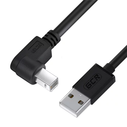 GCR Кабель 0.5m USB 2.0, AM/BM угловой левый, черный, 28/28 AWG (GCR-52930)
