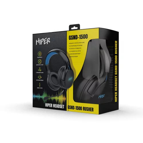 Гарнитура компьютерная игровая HIPER GSND-1500 (Стерео, 50мм, mini-jack 3.5мм+USB, регулировка оголовья, кабель 2м, черный) фото 2