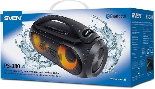 SVEN PS-380 2.0 чёрные Мобильные колонки (2x20W, IPx5, USB, Bluetooth, FM-радио, LED-подсветка, ручка, 3000 мA ) (SV-021290) фото 12