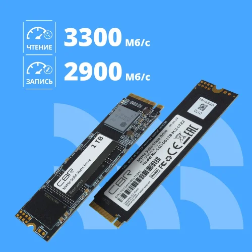 CBR SSD-001TB-M.2-BS24b, Внутренний SSD-накопитель, серия Base, 1024 GB, 1TB, M.2 2280, PCIe 3.0 x4, NVMe 1.3, 3D TLC NAND, R/W speed up to 3300/2900 MB/s, TBW (TB) 500, OEM фото 3