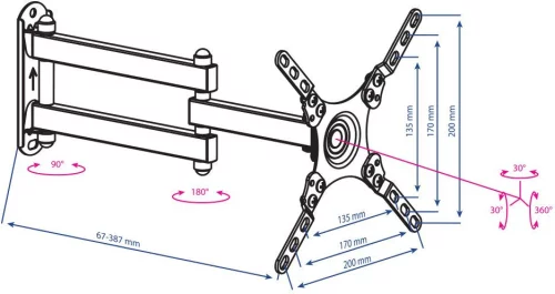 Кронштейн для ТВ KROMAX DIX-13 black (max VESA 200x200 мм., настенный, наклонно-поворотный, max 20 кг) (20262) фото 4