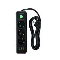 Amper сетевой удлинитель, 2,0м, 3 розетки, 10А, 2500 Вт, 3usb, черный. (JH-1031U-2B)