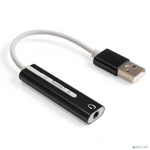 Exegate EX296332RUS Кабель-адаптер для подключения телефонной гарнитуры к порту USB ExeGate (внешняя звуковая карта USB, 1x Jack3.5 F (4-контакта), кнопки: volume +, volume -, play/ pause/ n