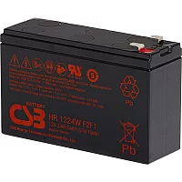 Батарея CSB серия HR, HR1224W F2 F1, напряжение 12В, емкость 6Ач (разряд 20 часов), 24 Вт/Эл при 15-мин. разряде до U кон. - 1.67 В/Эл при 25 °С, макс. ток разряда (5 сек.) 130А, ток короткого замыкания 260А, макс. ток заряда 2.4A, свинцово-кислотная типа