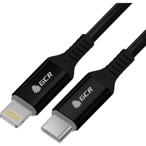 GCR Кабель PREMIUM 2.0m TypeC/Lightning MFI POWER DELIVERY 18 W, быстрая зарядка, черный силикон, AL case черный, черный ПВХ (GCR-53746)
